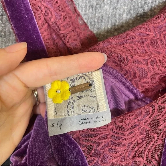 Free People Womens Small Purple Velvet Lace Renaissance Fairy Mini Dress Vampire - Picture 8 of 9